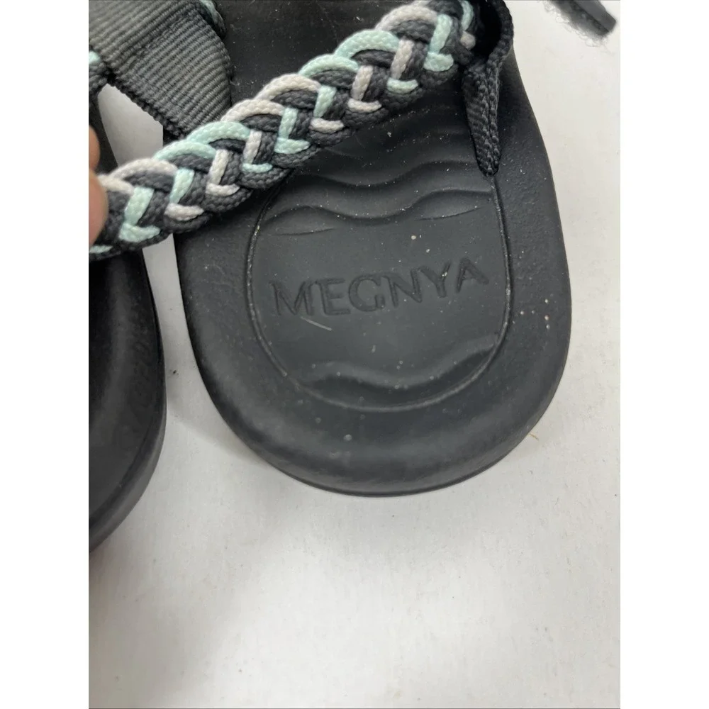 MEGNYA Women's Braided Strap Comfort Sandals Black Aqua Gray Size 7